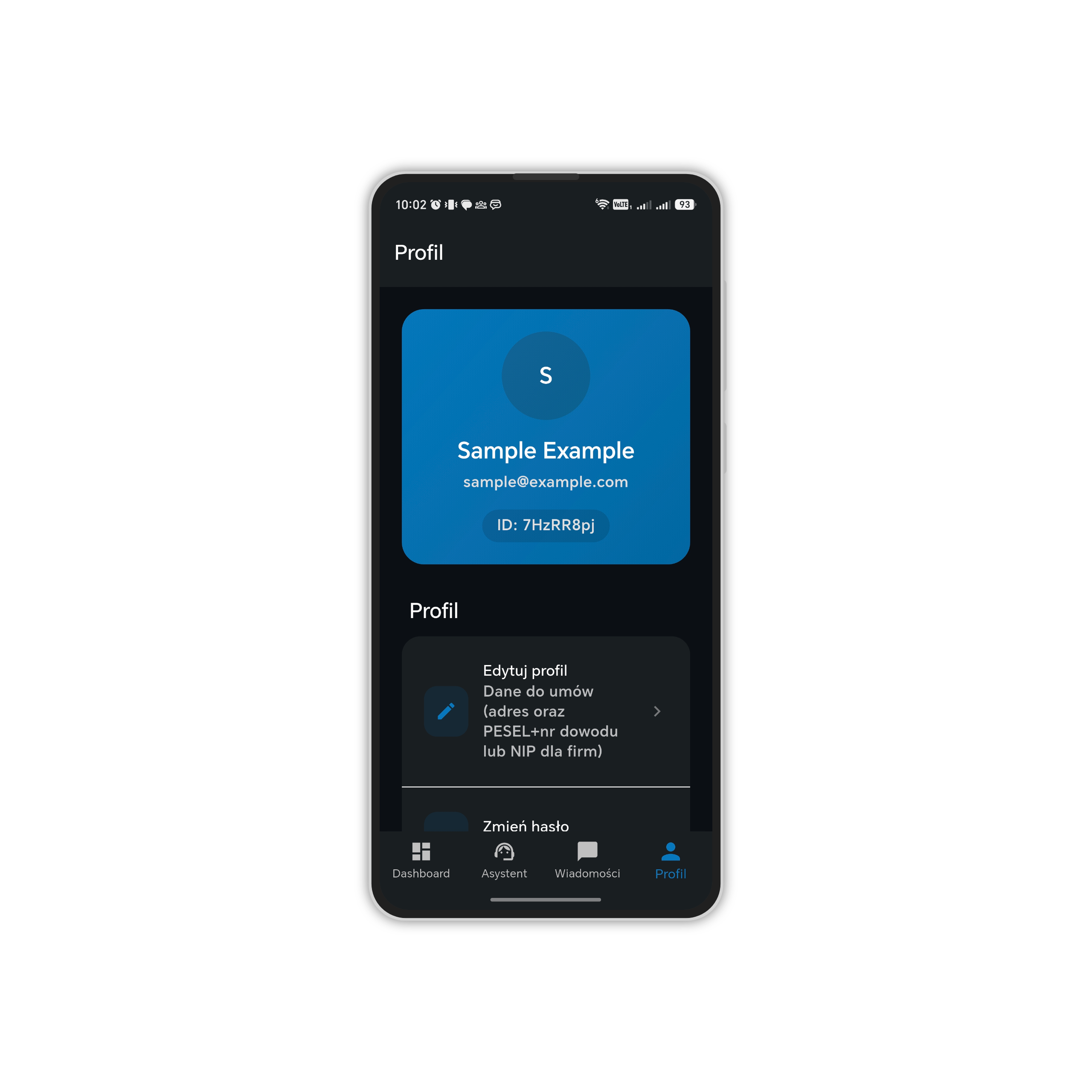 Profil użytkownika w aplikacji mobilnej Polybility