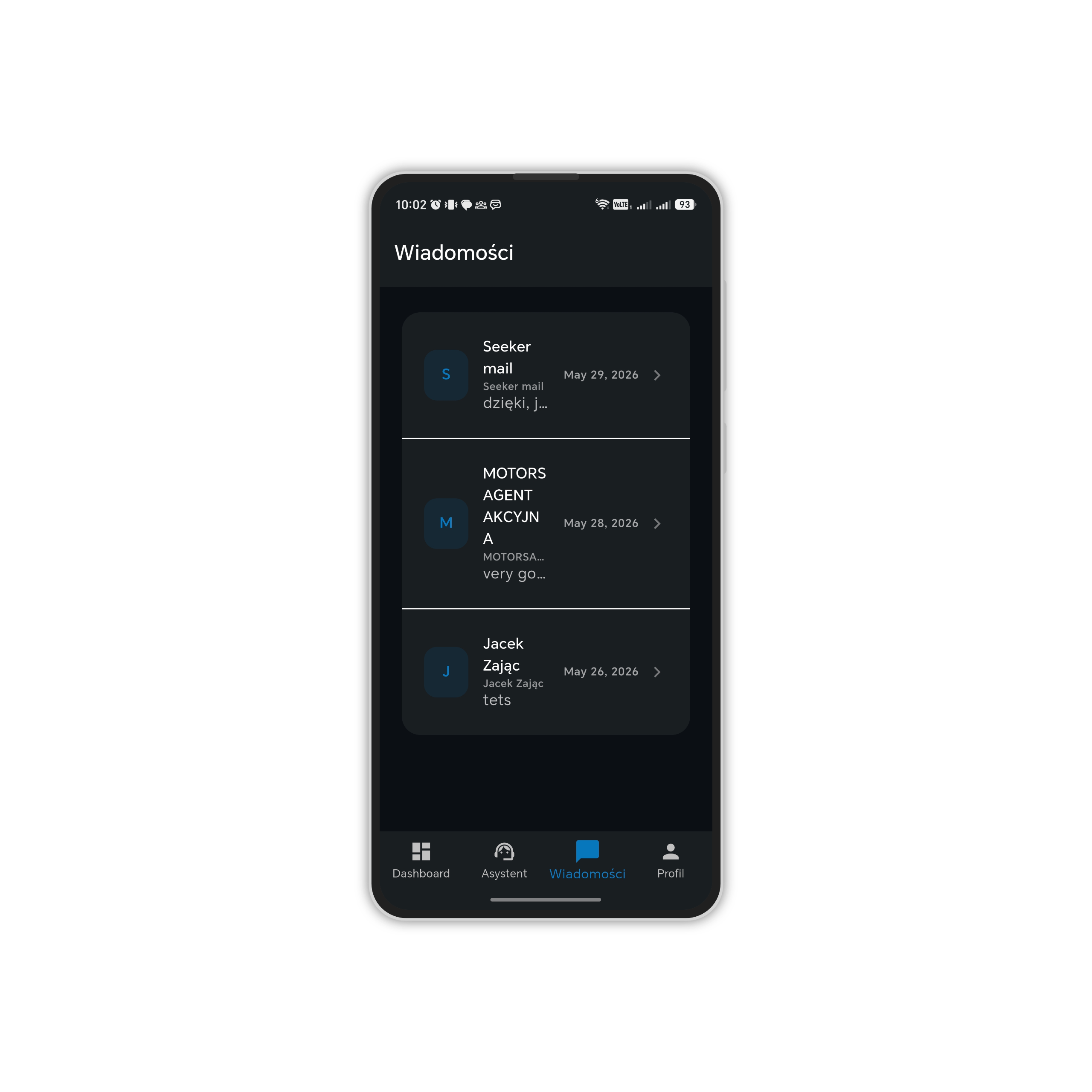 Wiadomości w aplikacji mobilnej Polybility