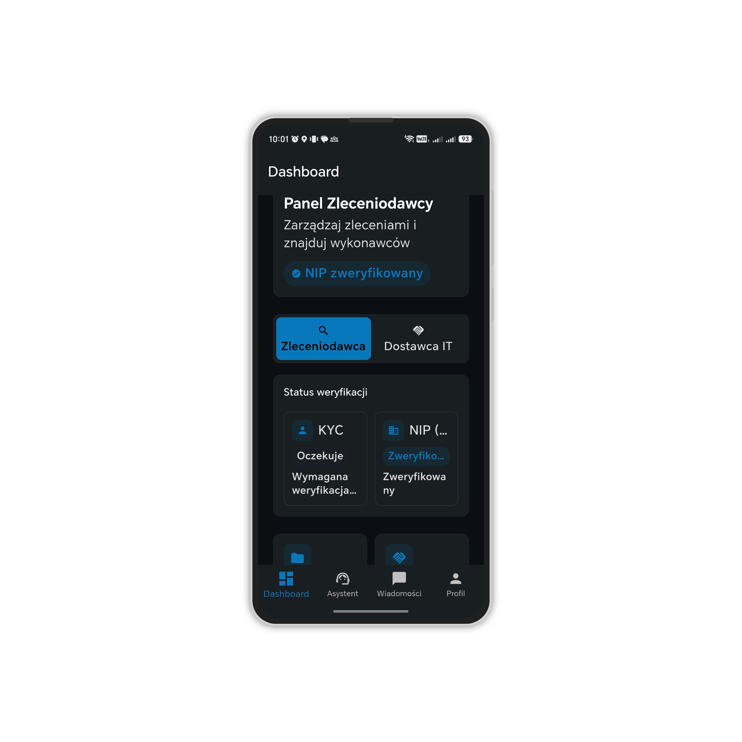 Dashboard zleceniodawcy w aplikacji mobilnej Polybility